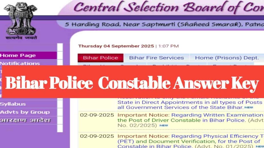 Bihar Police Constable Answer Key 2025
